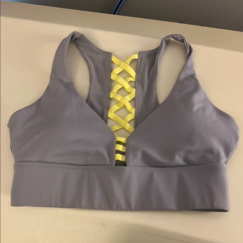 Fabletics Gray and Yellow Women's Sports Bra
